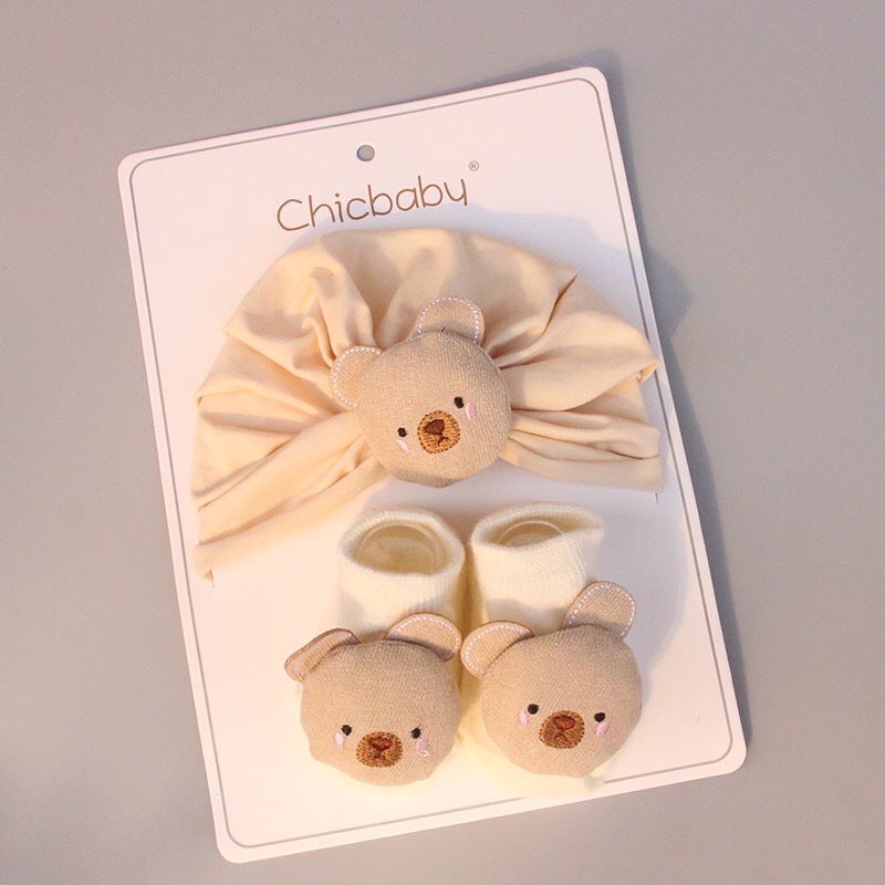 Set Mũ Turban kèm Vớ Thú 3D Chicbaby đáng yêu cho bé CarynShop
