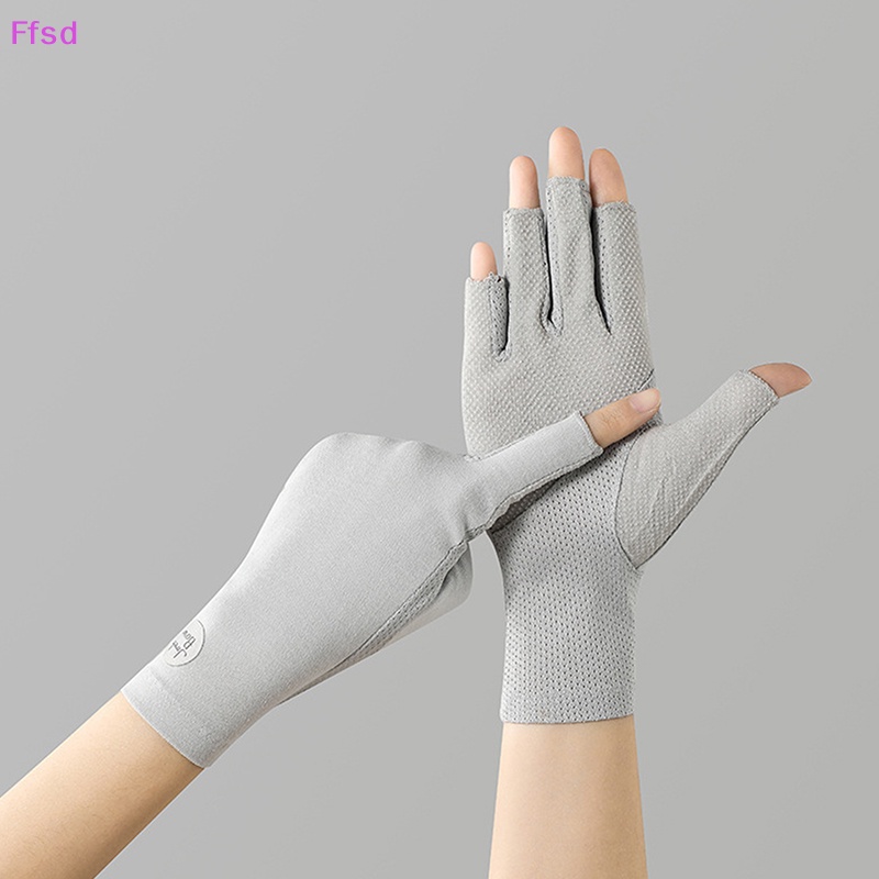 Găng Tay Hở Ngón Bằng Cotton Phối Ren Chống Trượt Thời Trang Mùa Hè Cho Nữ