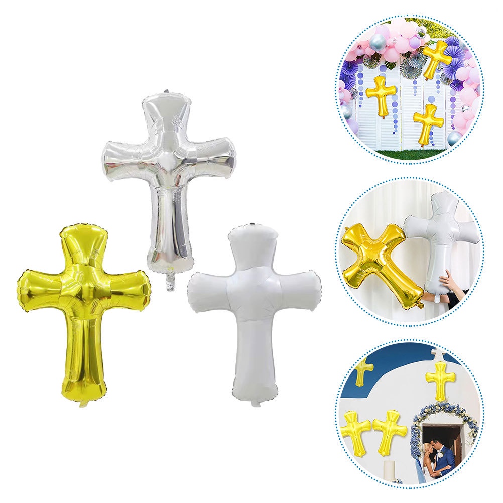 Set 3 Bong Bóng Lá Nhôm Hình Chữ Thập Trang Trí Tiệc Cưới