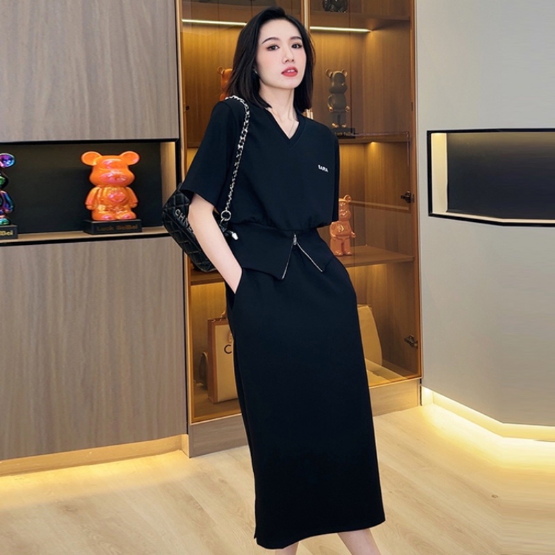 Bộ Áo Ngắn Tay + Chân Váy Xẻ Tà Thời Trang Mùa Hè 2023 Cho Nữ