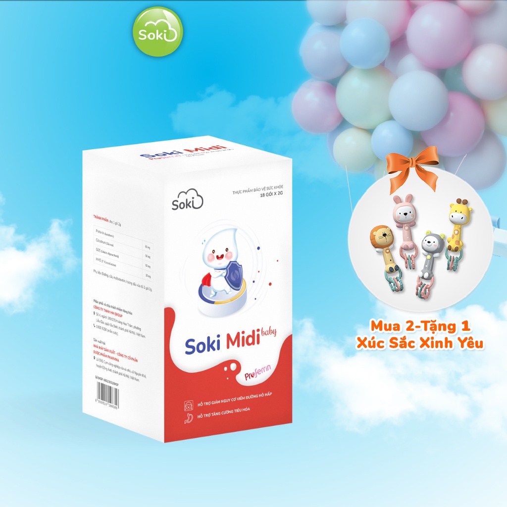 Hộp Bột Hòa Tan SOKI MIDI Baby Hỗ Trợ Tăng Cường Đề Kháng, Giảm Ốm Vặt Cho Trẻ - Hộp 12 gói x 2g