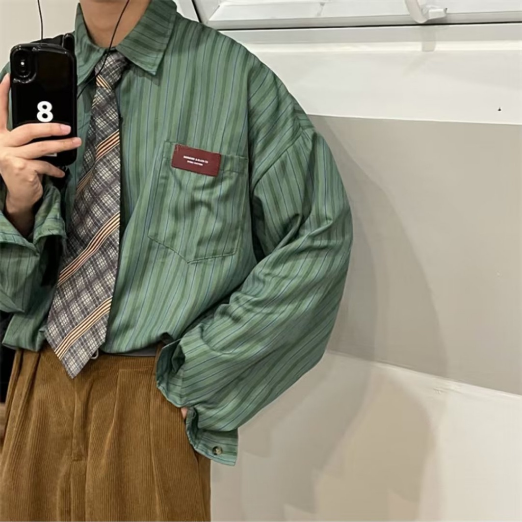 Cao Cấp Nam  Áo Nam  Trẻ Trung  Hàn Quốc  Bigsizenam Cotton Áo Sơ Mi  Màu Be Phom Rộng Không Nhăn Áo Sơ Mi Nam Hoạ Tiết Dài Tay