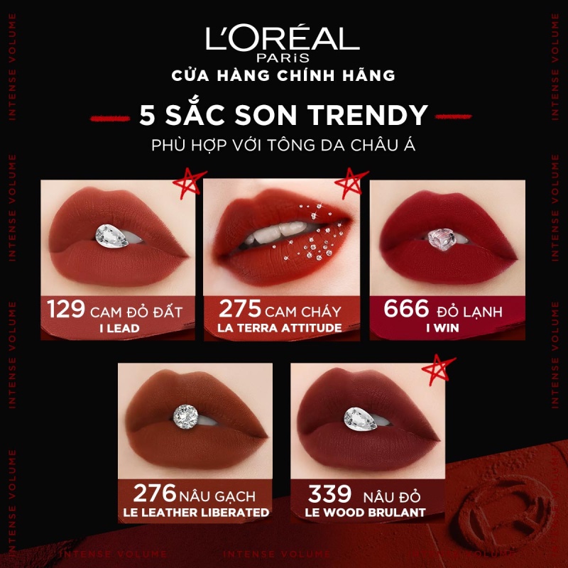 SON LÌ 16H, MỊN MỜ CHUẨN MÀU, MÔI MỀM CĂNG MƯỚT L’OREAL PARIS COLOR RICHE INTENSE VOLUME MATTE 1.8G