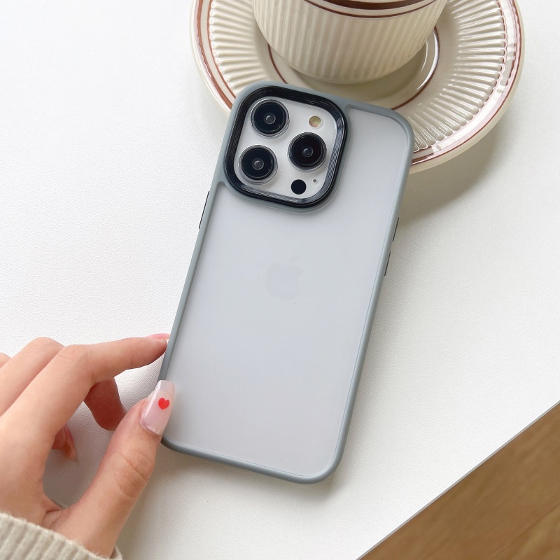 Ốp Điện Thoại Cứng Viền Silicon Dẻo Màu Nhám Mờ Thời Trang Chống Sốc / Rơi / Vân Tay Cho iPhone 14 13 12 11 Pro Max 14 Plus