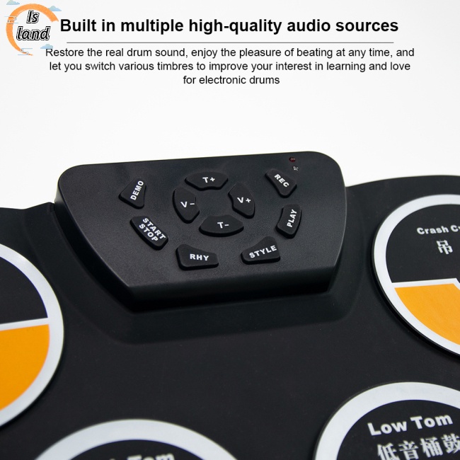 Bộ Trống Điện Tử Cuộn Tròn 9 Đệm Bằng Silicone Kèm Chức Năng Ghi Âm Dành Cho Trẻ Em Mới Bắt Đầu