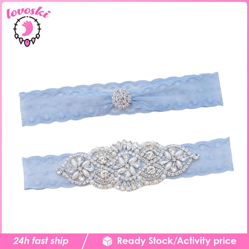 Set 2 Đai Nịt Bít Tất Ren Đính Đá Thời Trang Cho Cô Dâu
