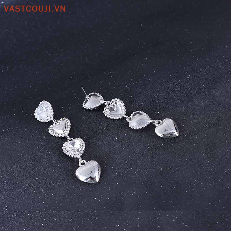 1 Đôi Bông Tai Dáng Dài Hình Trái Tim Phong Cách Vintage Thanh Lịch