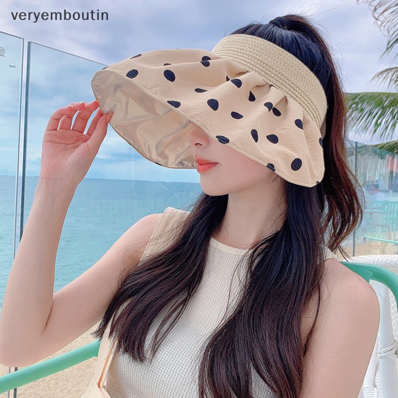 Nón Rộng Vành Chống Nắng / Tia UV Họa Tiết Chấm Bi Có Thể Gập Lại Dành Cho Nữ