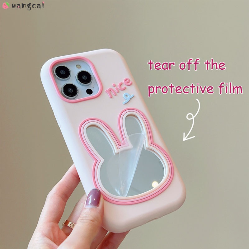 Ốp Điện Thoại Silicone Mềm Gắn Gương Trang Điểm Hình Thỏ 3D Cho iPhone 14 13 12 Pro Max 11