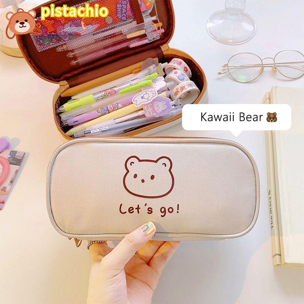 Túi Đựng Bút Bằng Vải Canvas Cỡ Lớn Thiết Kế Hình Gấu Hoạt Hình Dễ Thương Ốp