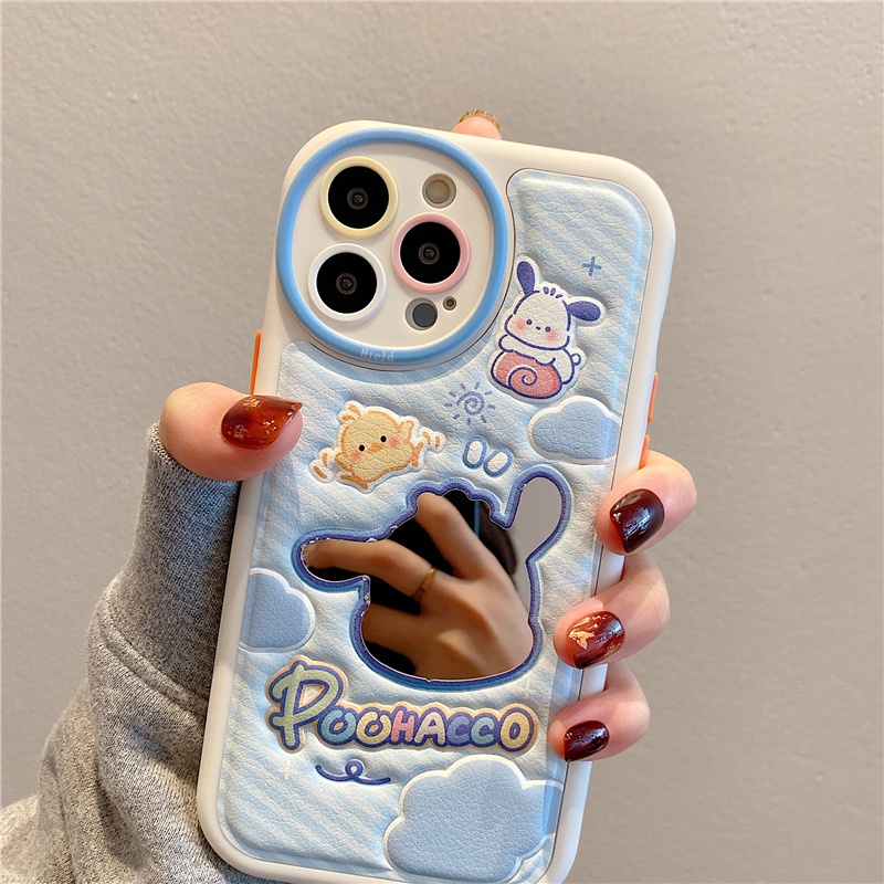 Ốp Điện Thoại Da Silicon Mềm Chống Sốc Gắn Gương Hình Gấu / Thỏ Cho iPhone 14 13 12 11 Pro Max 14 Plus