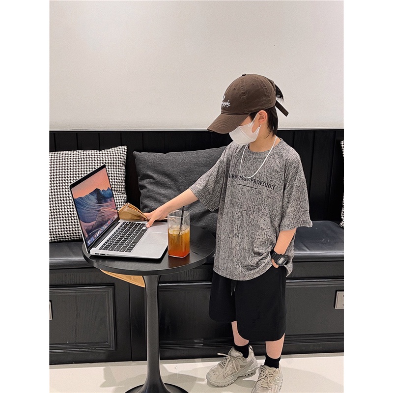 Áo thun xám chữ đen cho bé trai AB743 sz 90-160, áo phông cotton thời trang mùa hè cho bé