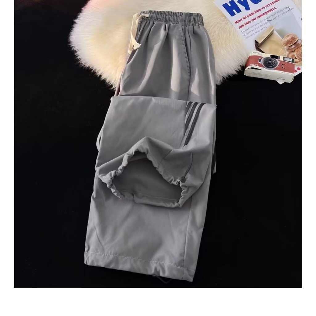 Quần Thể Thao Kẻ Sọc Dáng Rộng Phong Cách Đường Phố Mùa Hè Unisex