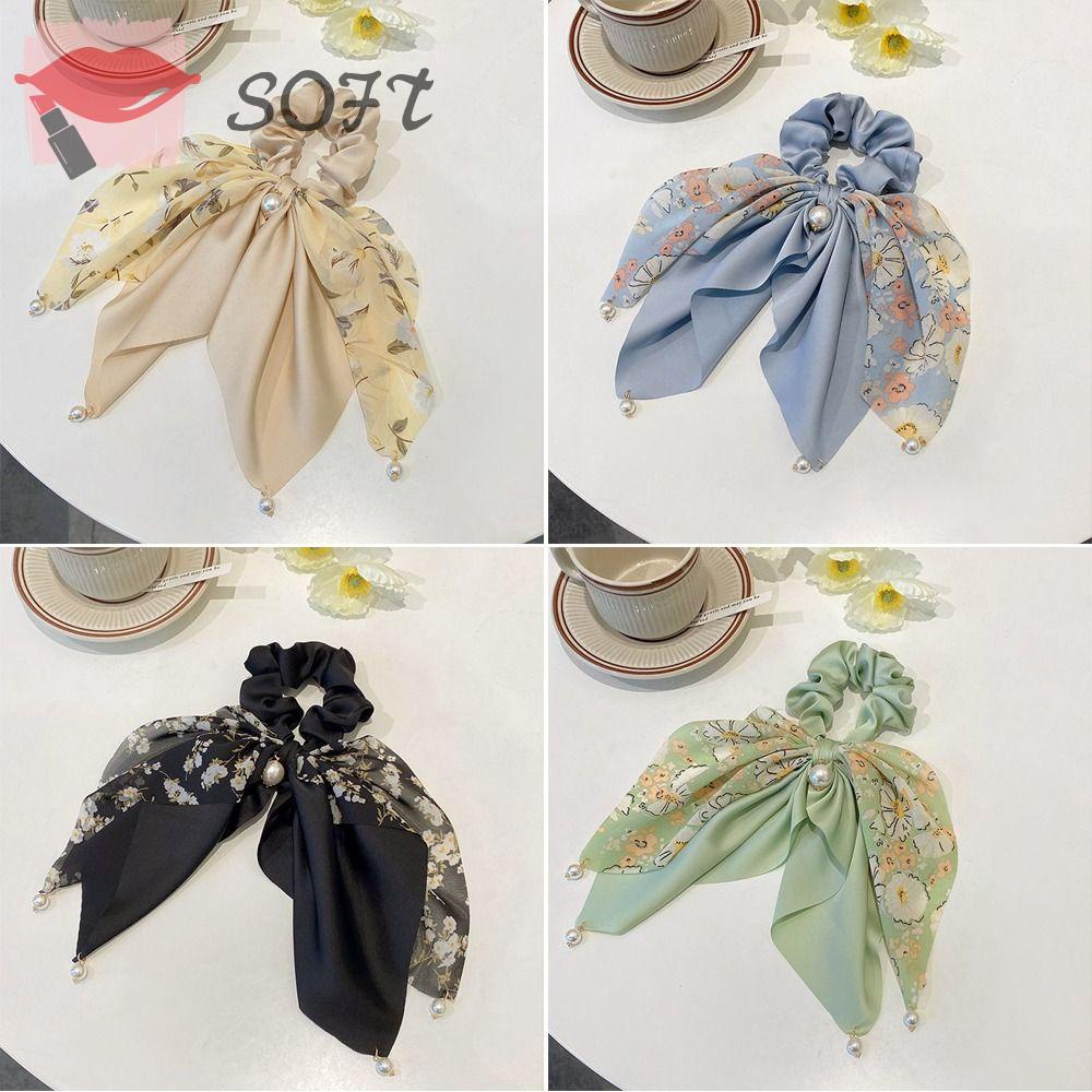 Bộ 2 Dây Cột Tóc Co Giãn Đính Nơ In Hoa Xinh Xắn Cho Nữ