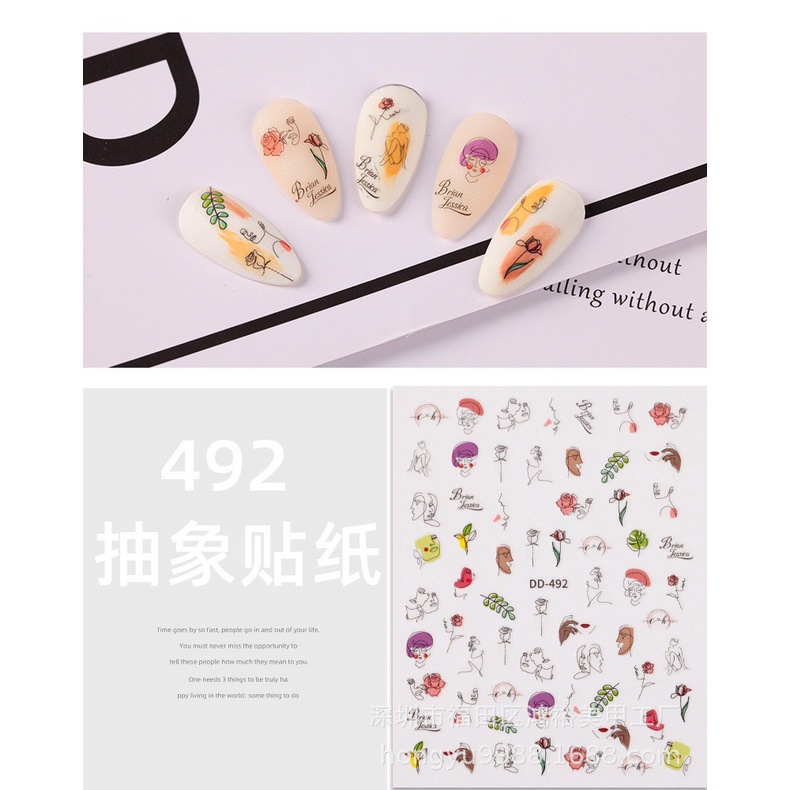 Sticker 3D dán nail hoạ tiết trừu tượng, hình dán móng tay trừu tượng dễ phối màu