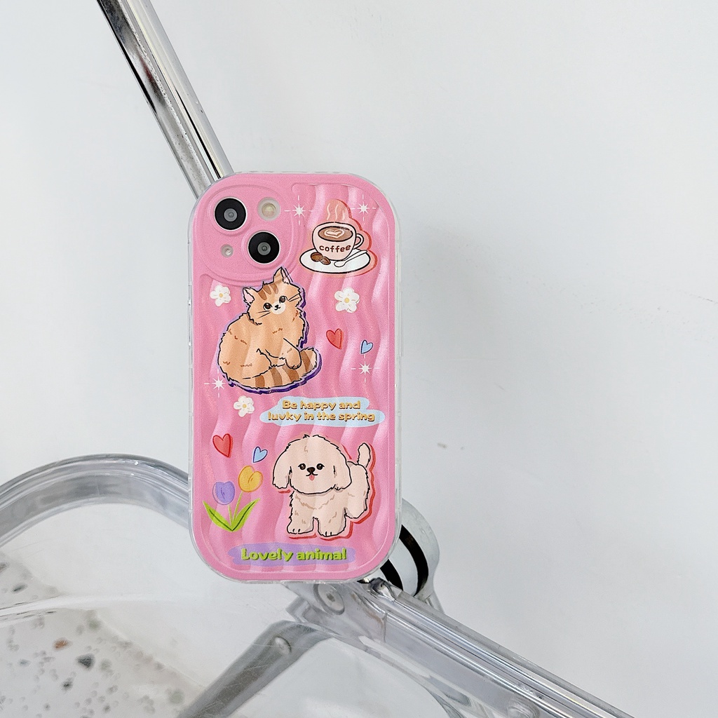 Ốp Điện Thoại TPU Dẻo Trong Suốt Họa Tiết Hoạt Hình Chó Mèo Kèm Giá Đỡ Cho iPhone 13 12 11 Pro Max 14 Plus