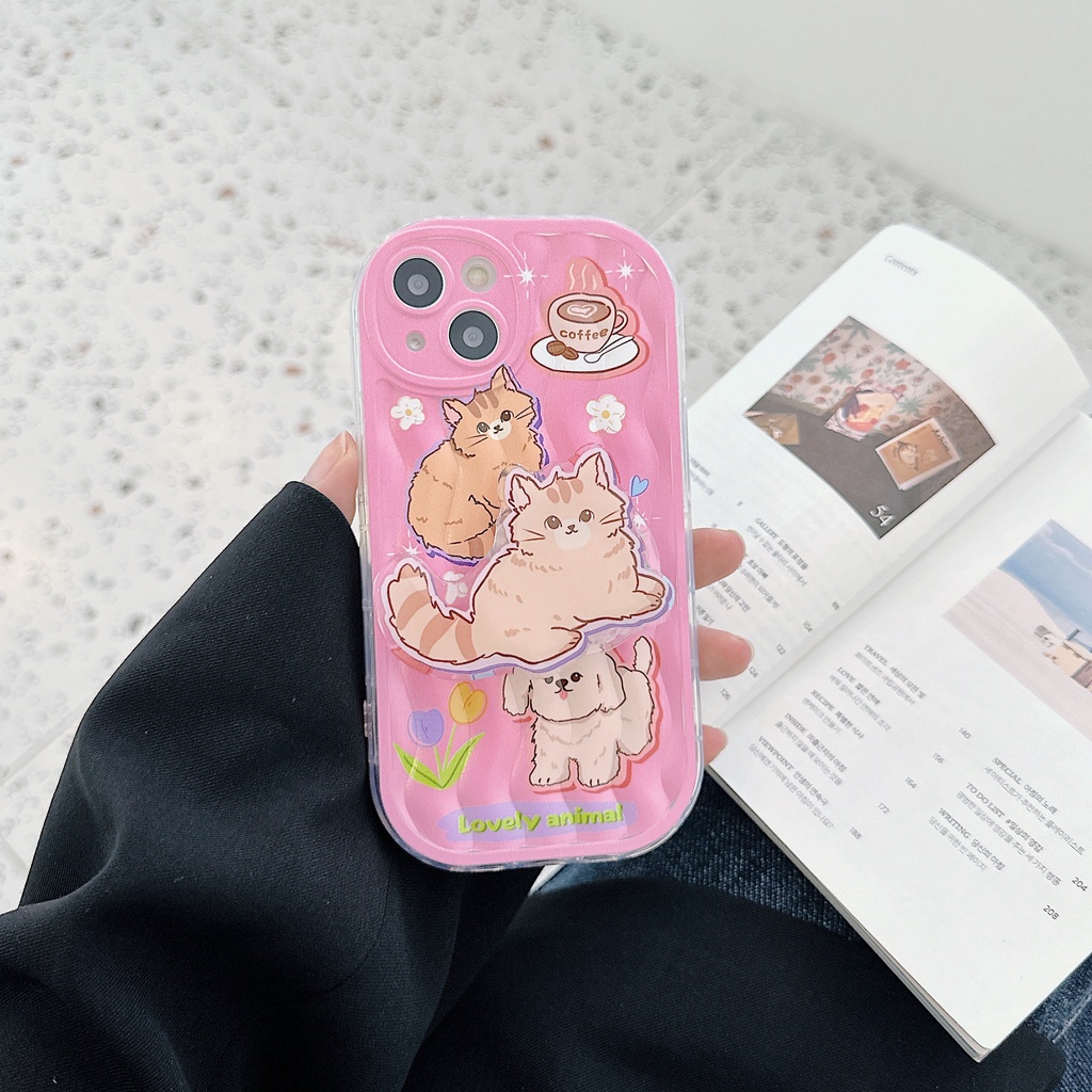 Ốp Điện Thoại TPU Dẻo Trong Suốt Họa Tiết Hoạt Hình Chó Mèo Kèm Giá Đỡ Cho iPhone 13 12 11 Pro Max 14 Plus