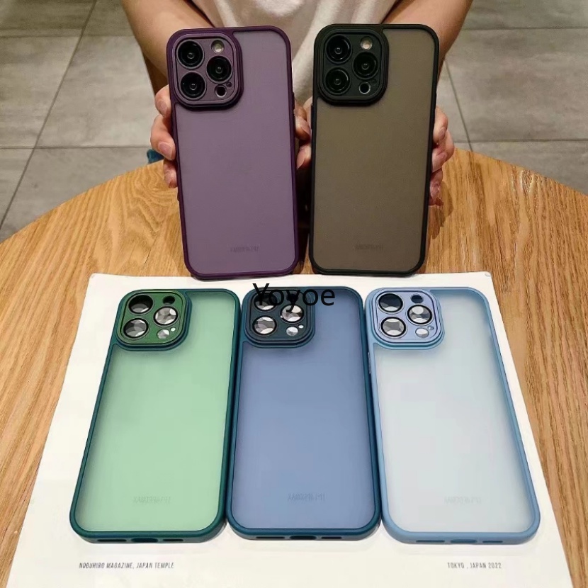 Ốp Điện Thoại Silicon TPU Mềm Đục Chống Sốc Chống Dấu Vân Tay Bảo Vệ Ống Kính Cho iPhone 11 12 13 14 Pro Max X Xs Xr 7 8 Plus SE