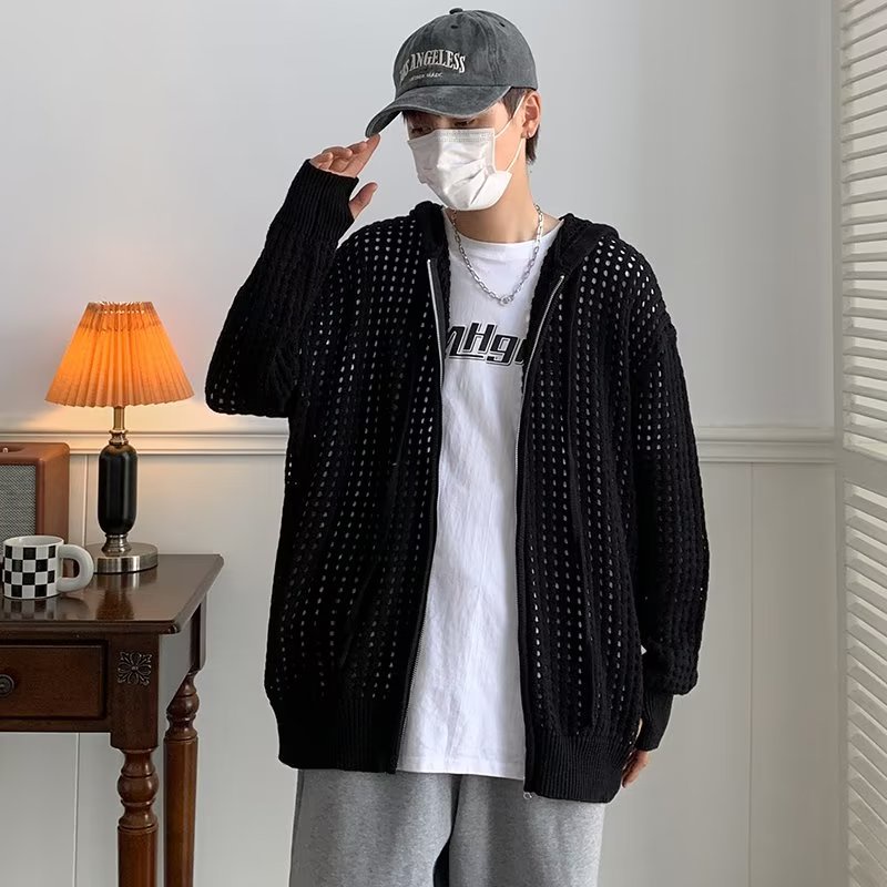 Áo Khoác Dệt Kim Phối Khóa Kéo Phong Cách Hip Hop Thời Trang Cho Nam