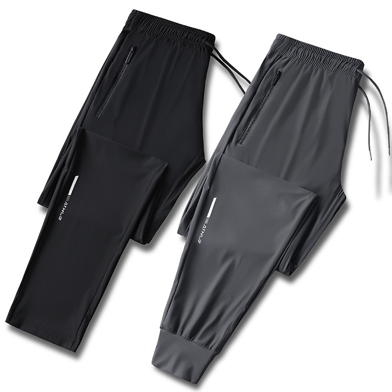 DICHUANGZHE Quần Dài Thể Thao Vải Lụa Lạnh Siêu Mỏng Nhanh Khô Lưng Cao Co Giãn Tốt Thời Trang Mùa Hè Cho Nam