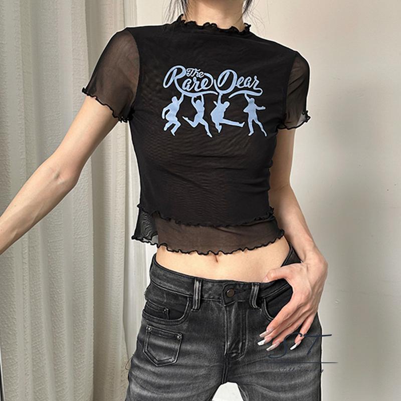 Áo Thun Crop Top Tay Ngắn In Chữ Lettuce Trim Thời Trang Mùa Hè Cho Nữ CY03