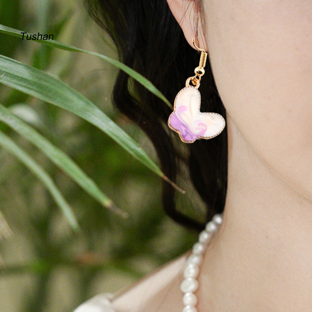 1 Đôi Bông Tai Móc Hình Bướm Vẽ Tranh Sơn Dầu Dễ Thương Dành Cho Nữ