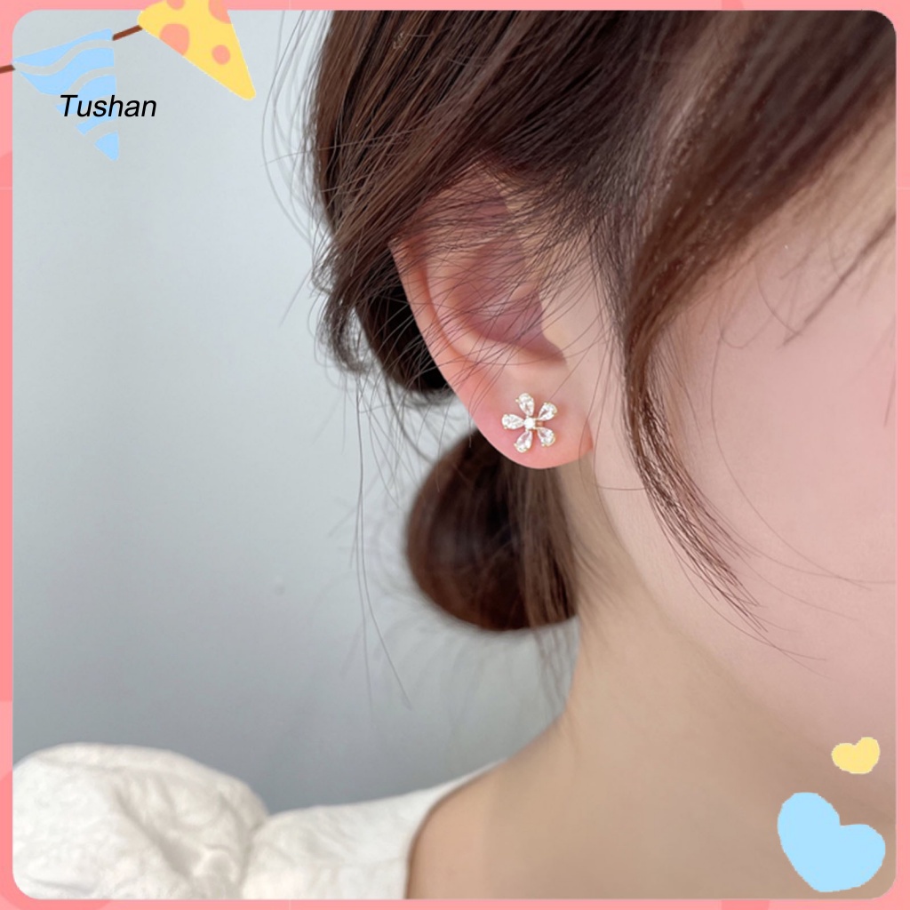 Bông Tai Dạng Đinh Tán Hình Hoa Đính Đá Lấp Lánh Phong Cách Bohemia Cho Nữ