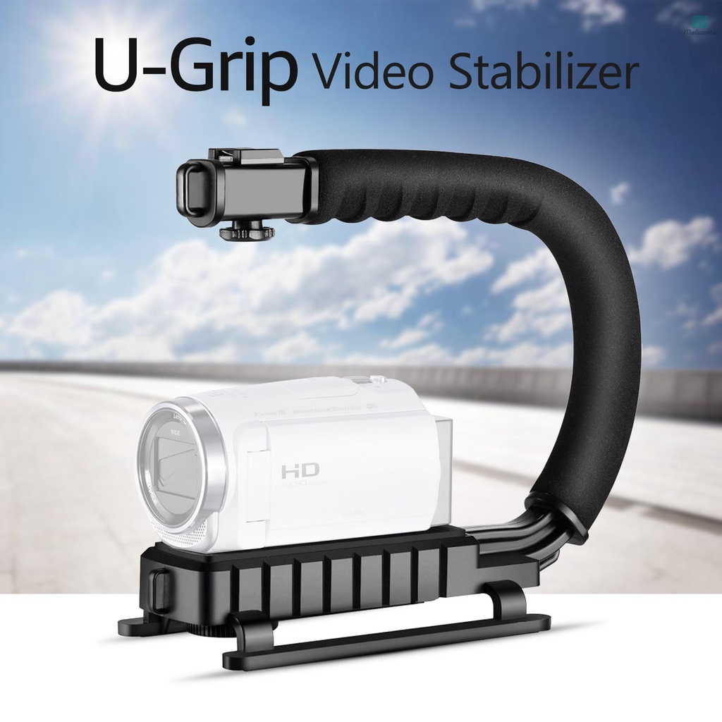 U-Grip Camcorder Stabilizer Handle DSLR Handheld Gimbal C-Shape Video Stabilizer with Flash Hot Shoe Mount Supports Up to 4.4lb for Smartphone and Camera