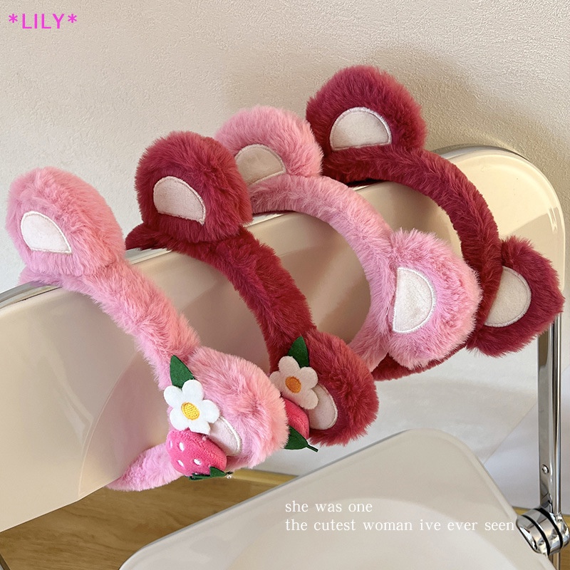 Lily Kawaii Ngọt Ngào Hairband Dâu Gấu Sang Trọng Tai Headband Phim Hoạt Hình Rửa Mặt Chống Trượt Dễ Thương Headdress Tóc Hoop Headband Cô Gái Accessoires Uuu