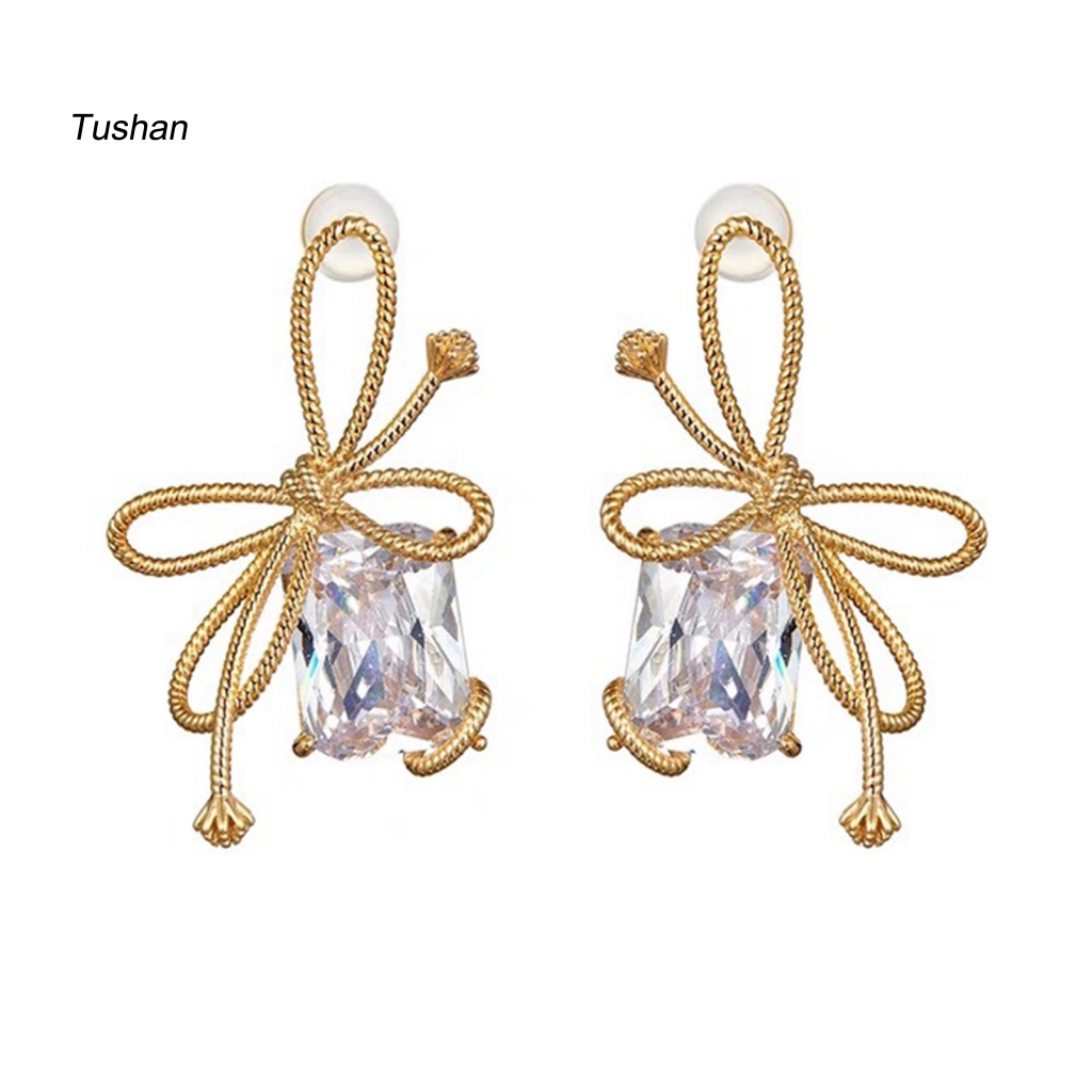 1 Đôi Bông Tai Hình Nơ Lớn Bằng Hợp Kim Lấp Lánh Thanh Lịch Dành Cho Nữ