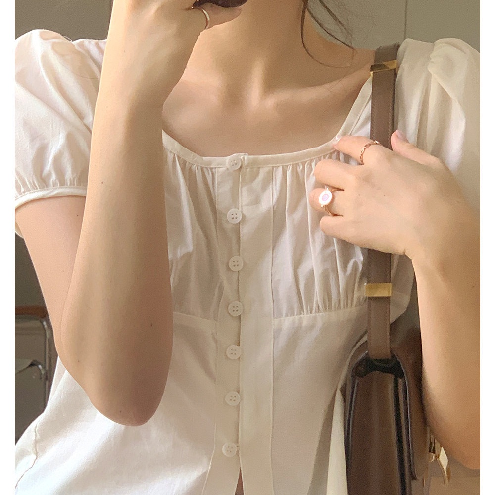 SUXI Áo Sơ Mi Tay Ngắn Cổ Thuyền Dáng Rộng Màu Sắc Đơn Giản Phong Cách Hàn Quốc Thời Trang Mùa Hè Cho Nữ