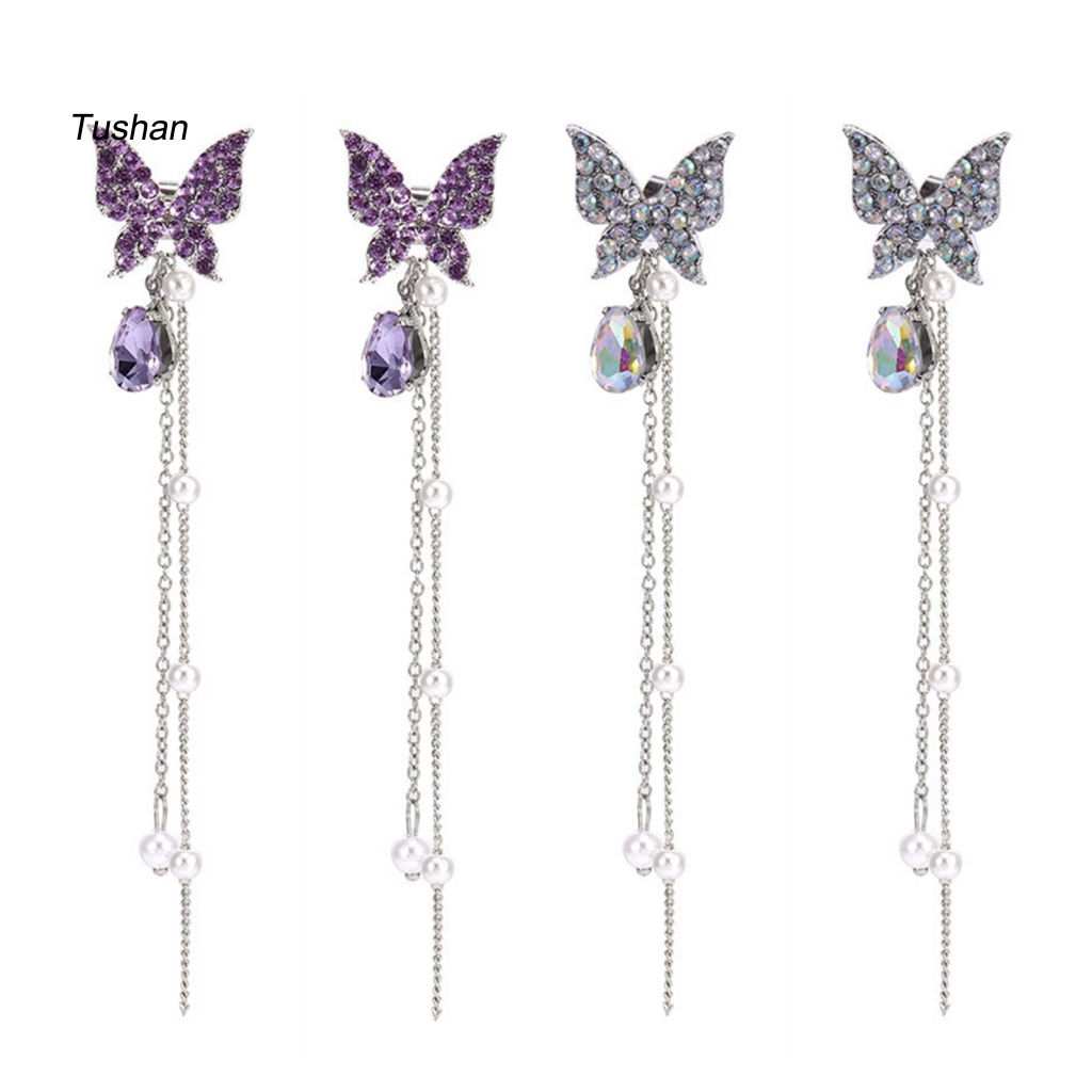 1 Đôi Bông Tai Dáng Dài Hình Bướm Đính Đá Tinh Tế Thời Trang