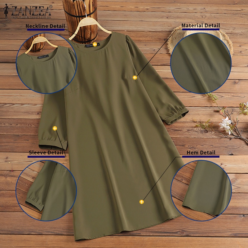 Zanzea Đầm Nữ Tay Lửng Cổ Tròn Thời Trang