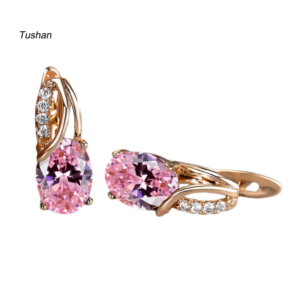 1 Đôi Bông Tai Hình Oval Đính Đá Zircon Sáng Lấp Lánh Dành Cho Nữ