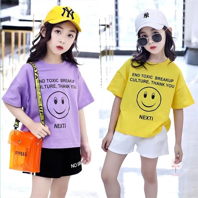 Áo Thun Cotton Tay Ngắn Màu Trơn Dễ Thương Thời Trang Mùa Hè 2023 Cho Bé Gái