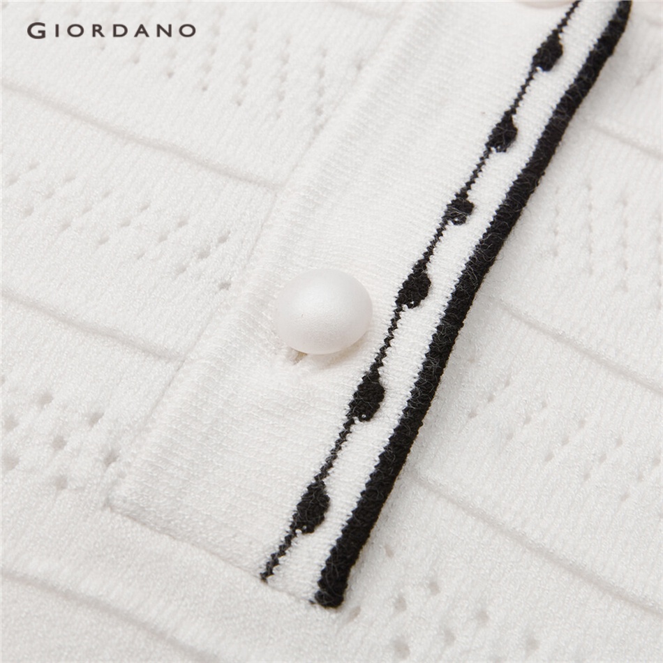 Áo sweater polo GIORDANO 18353907 thiết kế rỗng màu sắc tương phản thời trang cho nữ