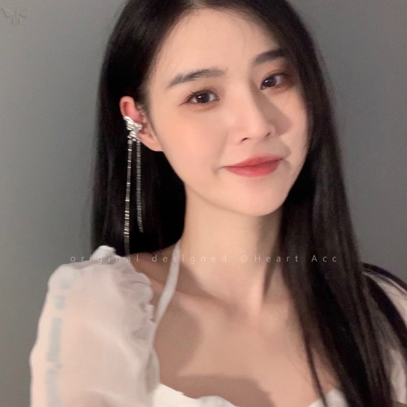 Khuyên Kẹp Vành Tai Dáng Dài Hình Bướm Đính Đá Zircon Thời Trang Cao Cấp Cho Nữ