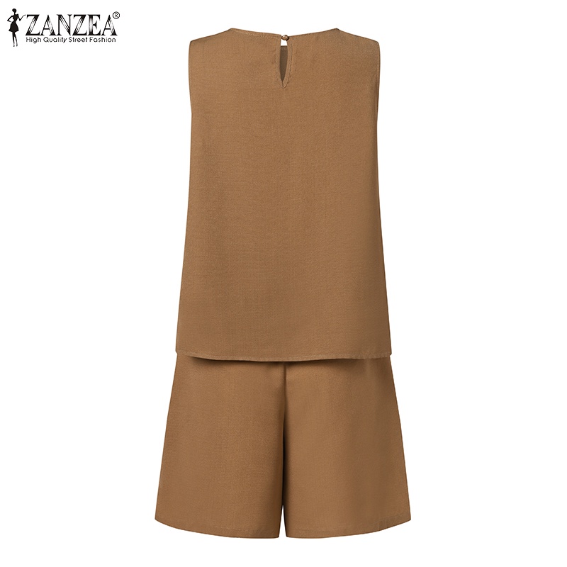 Zanzea Set Áo Thun Không Tay Cổ Tròn Kèm Quần Short Lưng Thun Thời Trang Nữ