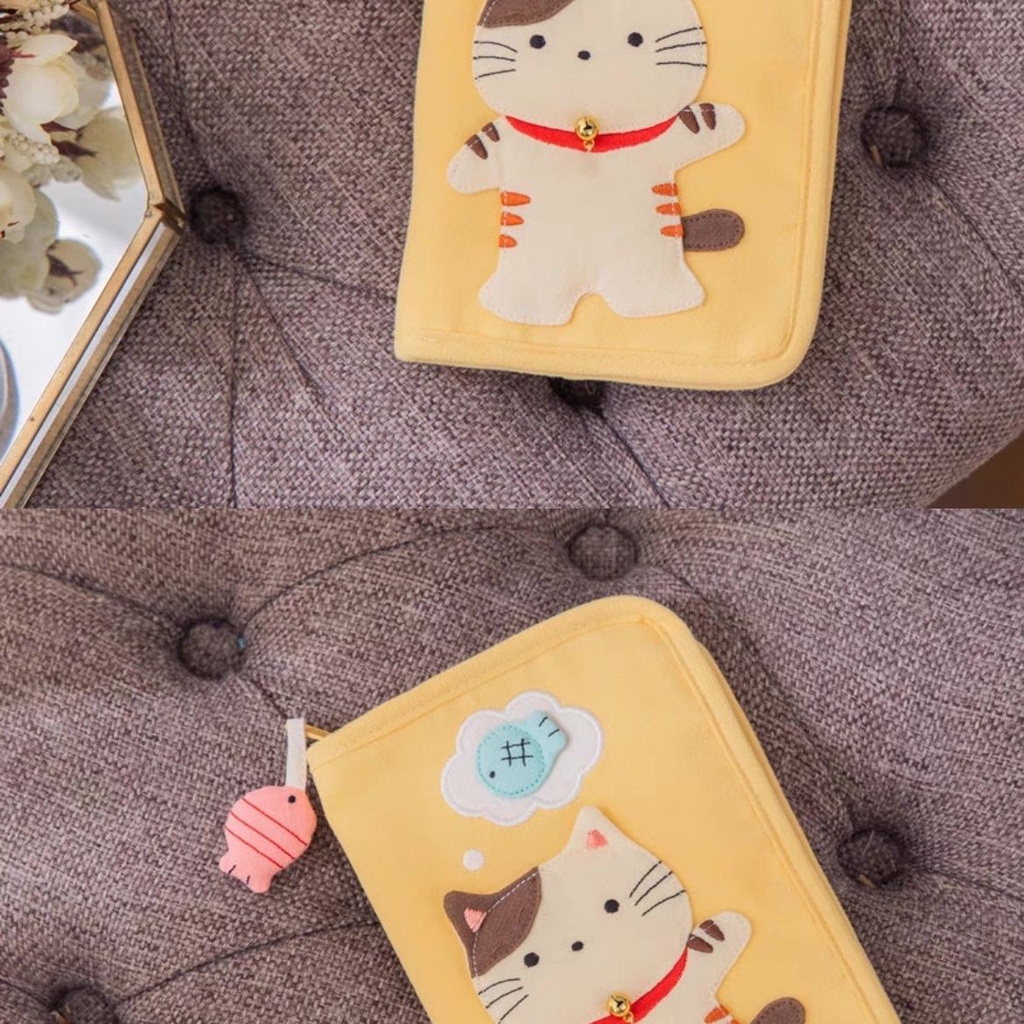Túi Cotton Đựng Tiền Xu In Hình Mèo Hoạt Hình Dễ Thương