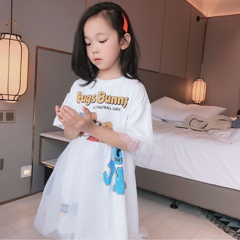 Đầm Thun Cotton Xám Dáng Rộng In Họa Tiết Hoạt Hình Thời Trang Mùa Hè 2023 Cho Bé Gái