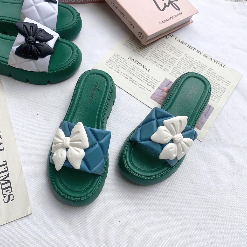 JY370-D10 HOA BƯỚM MŨ dép quai ngang đế 5 phân hàng cao cấp PHỐI NƠ CAO SU sang chảnh