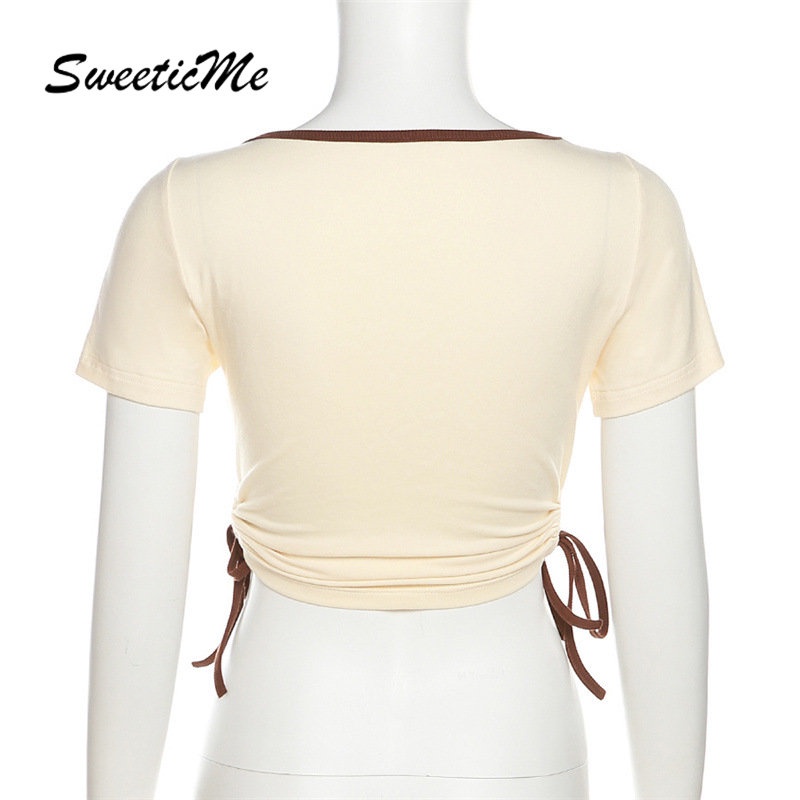 Áo Thun Crop Top Cổ Vuông Tay Ngắn Dáng Ôm In Họa Tiết Thời Trang 2023 Cho Bạn Gái