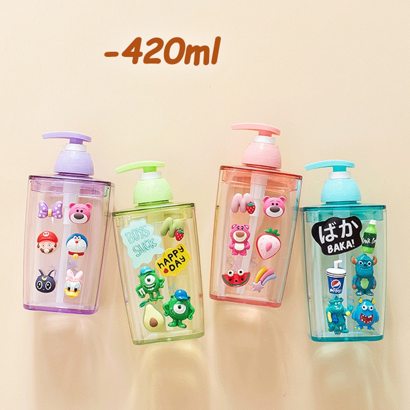 DISNEY Hoạt Hình Chai Đựng Dầu Gội / Sữa Tắm / Mỹ Phẩm Dạng Nhấn Hình Quả Dâu Tây Màu Hồng 420ml