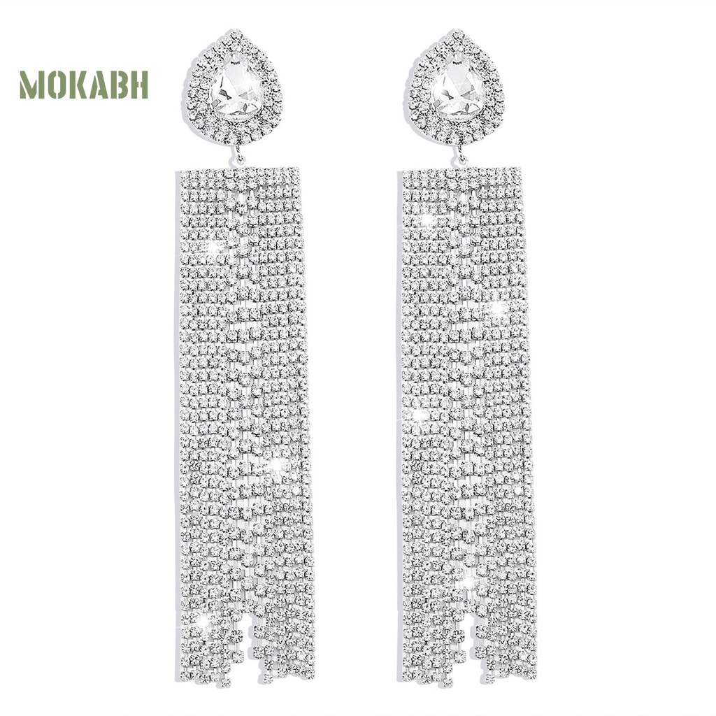 1 Đôi Bông Tai Dáng Dài Hình Giọt Nước Đính Pha Lê Thời Trang