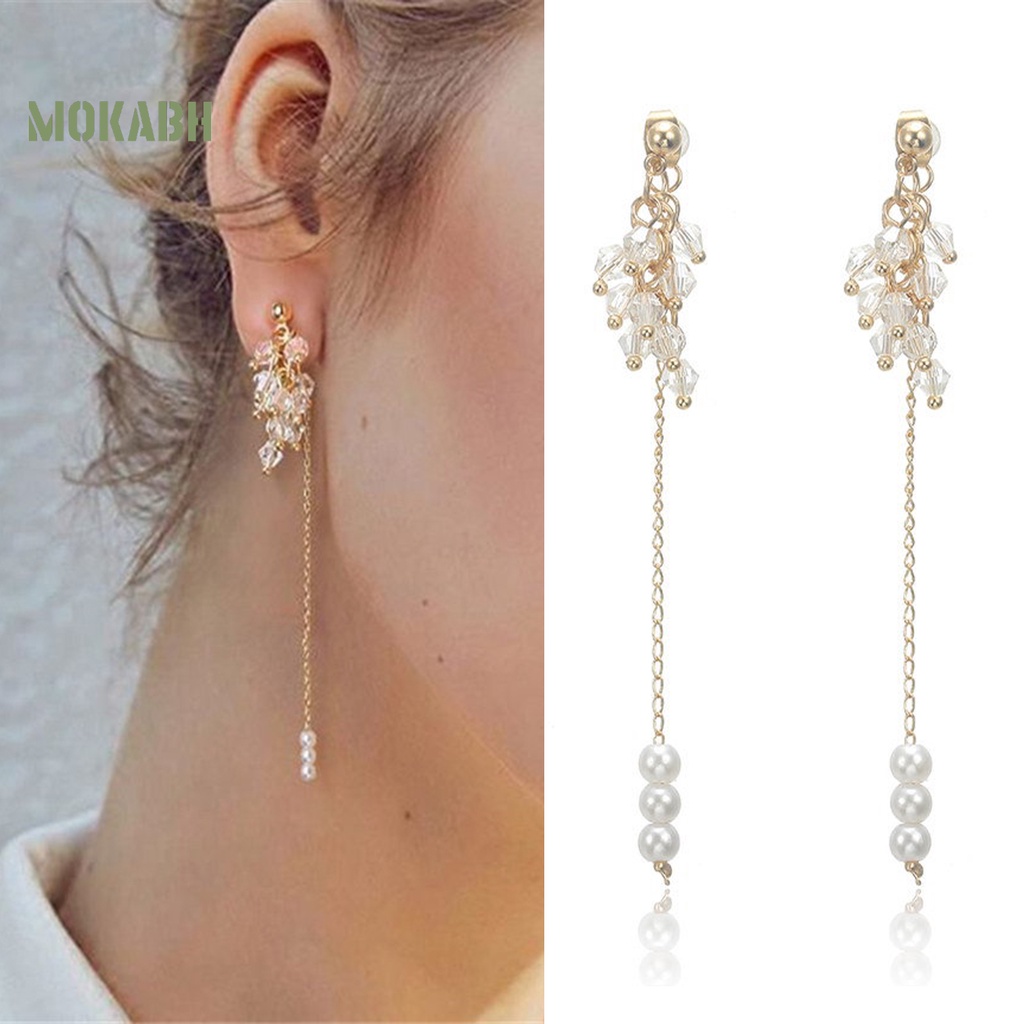 1 Đôi Bông Tai Dáng Dài Đính Ngọc Trai Nhân Tạo Phối Tua Rua Thời Trang