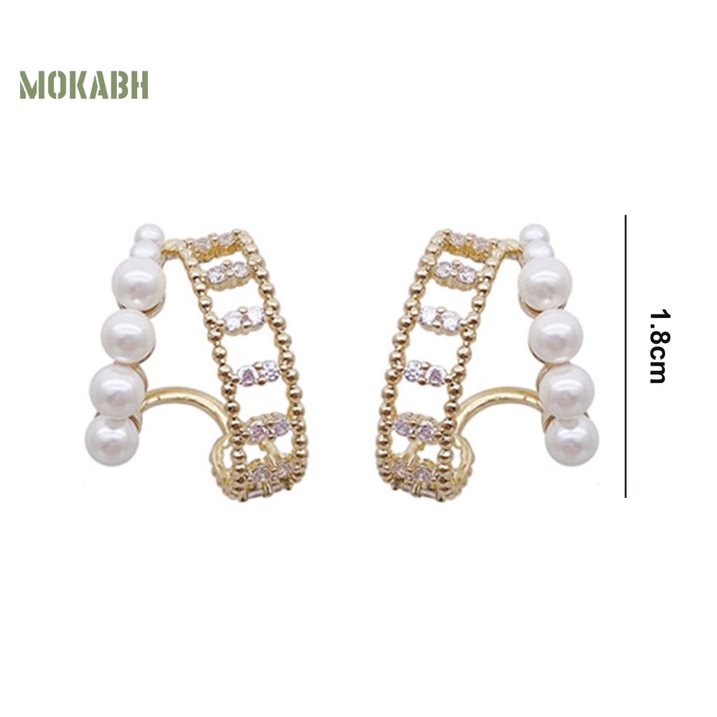 1 Đôi Bông Tai Tròn Đính Ngọc Trai Giả Thời Trang