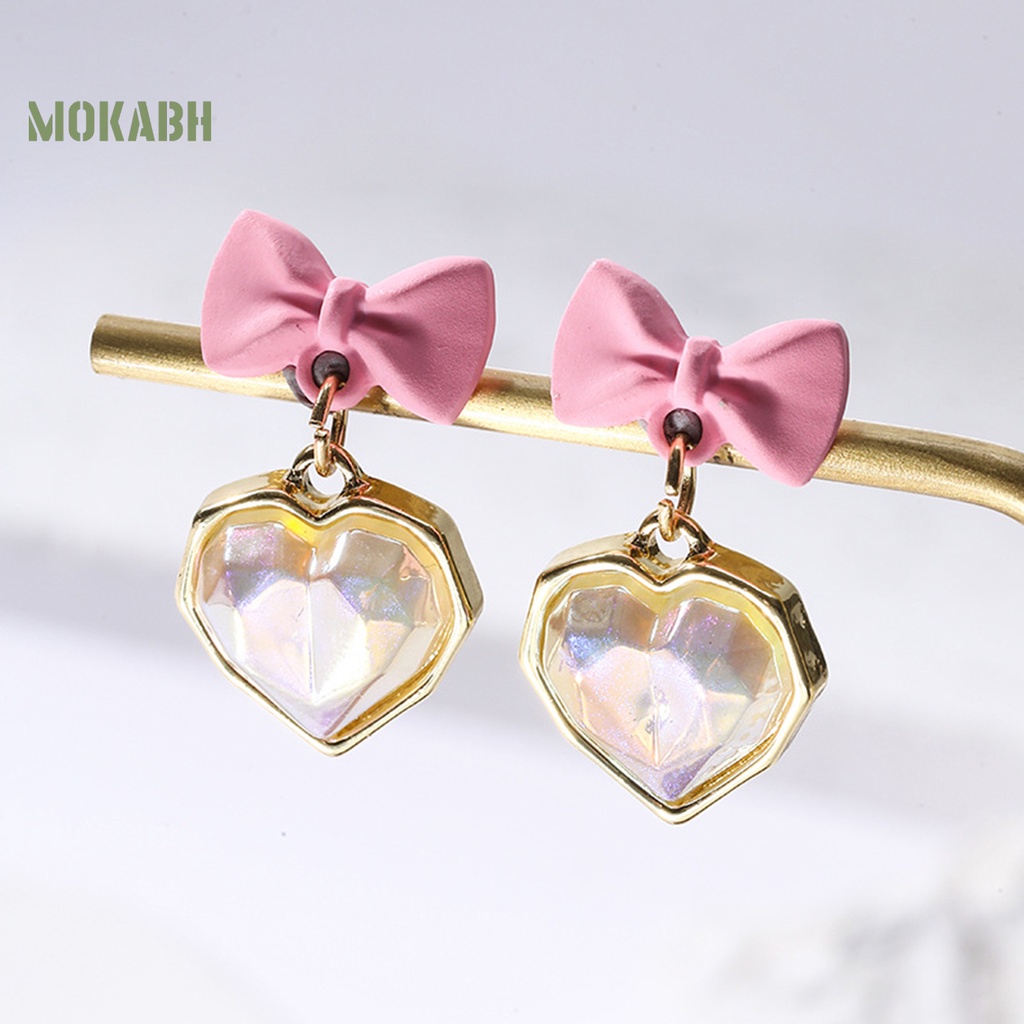 1 Đôi Bông Tai Hình Trái Tim Nơ Đính Ngọc Trai Nhân Tạo Lấp Lánh Sang Trọng