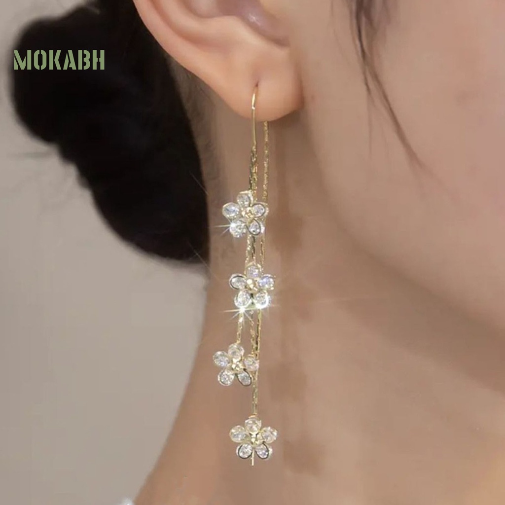 1 Đôi Bông Tai Hình Hoa Đính Đá Lấp Lánh Sang Trọng Không Gây Dị Ứng Dành Cho Nữ