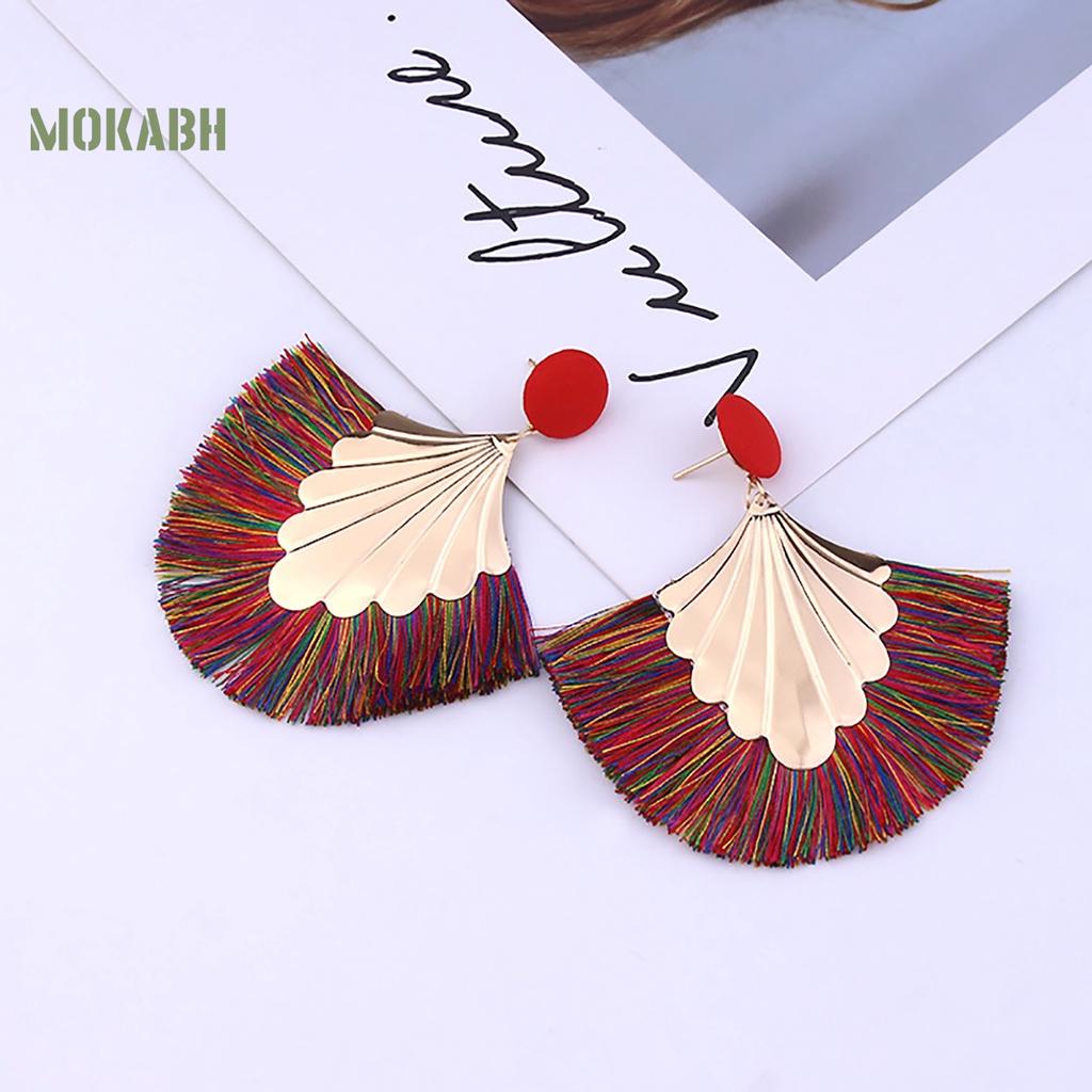 1 Đôi Bông Tai Hình Quạt Tua Rua Phong Cách Bohemia Sáng Tạo Dành Cho Nữ