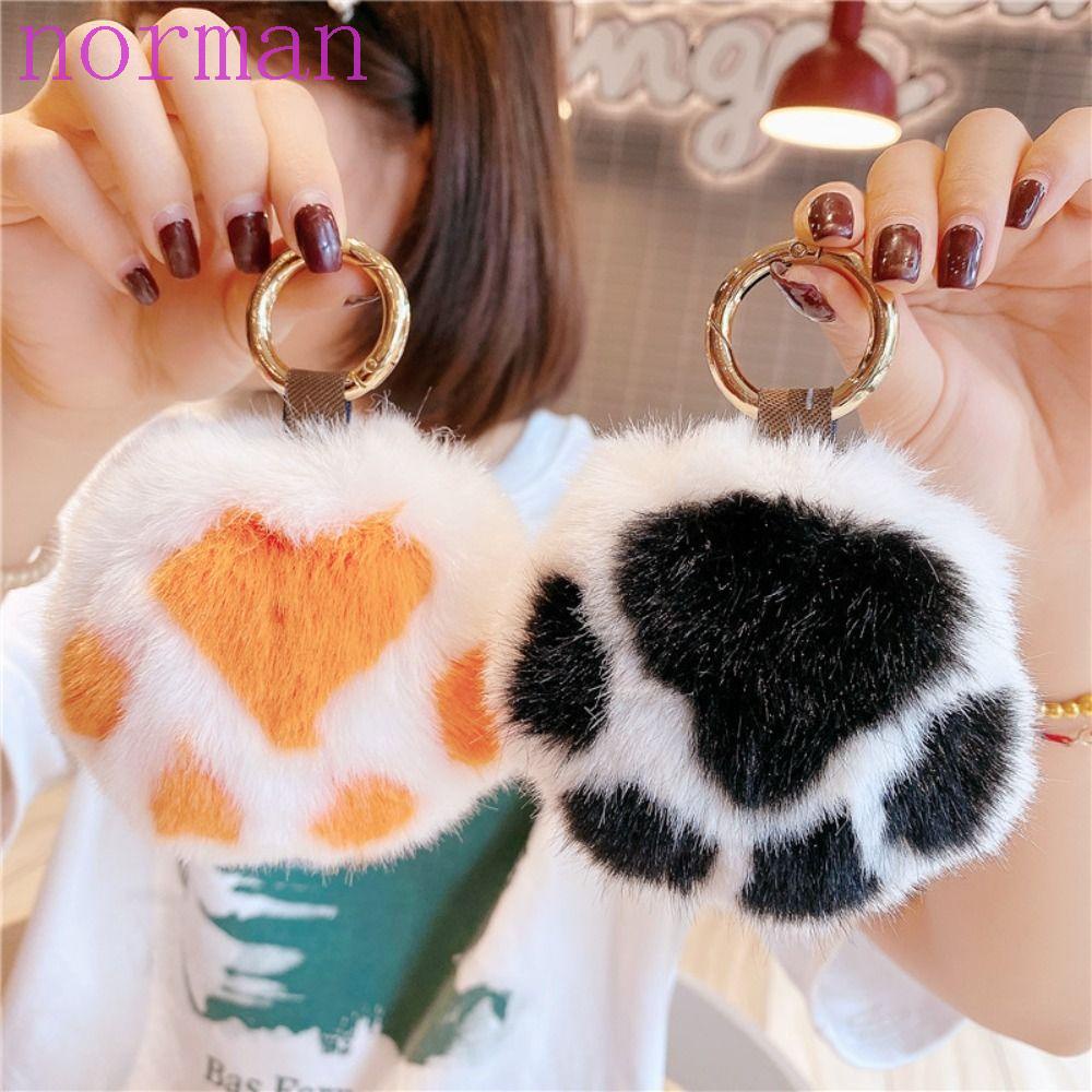 Móc Khóa Hình Dấu Chân Mèo Phối Banh Lông Mềm Mại Dễ Thương